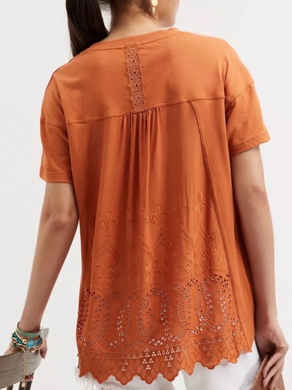 TINY Rust Embroidered Cutout Short Sleeve Top for Anthropologie
